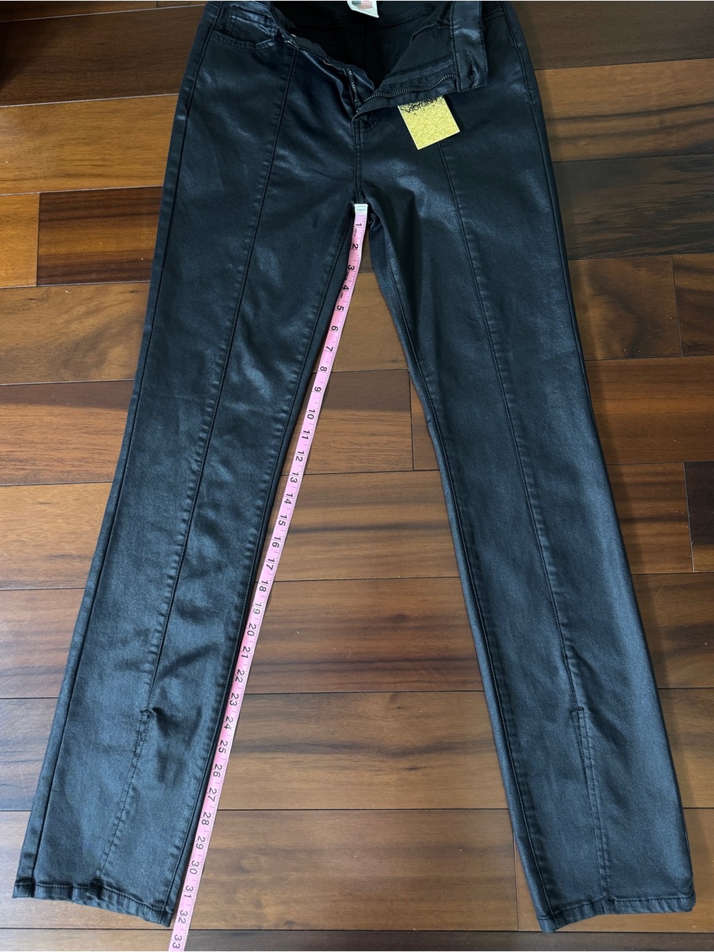 BLACK COATED SPLIT BOTTOM JEANS NWT - Picture 13 of 15